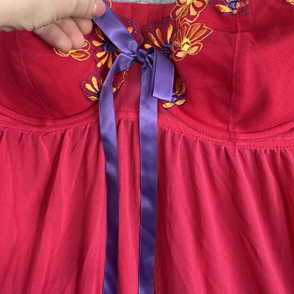 Cacique‎ NWT 2-Pc Babydoll Chemise Thong Set Plus Size 18/20 Floral Embroidery - Picture 6 of 16